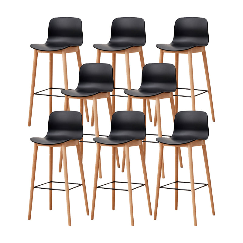 Contemporary Style Low Back Plastic Bar Stool with Wooden Leg