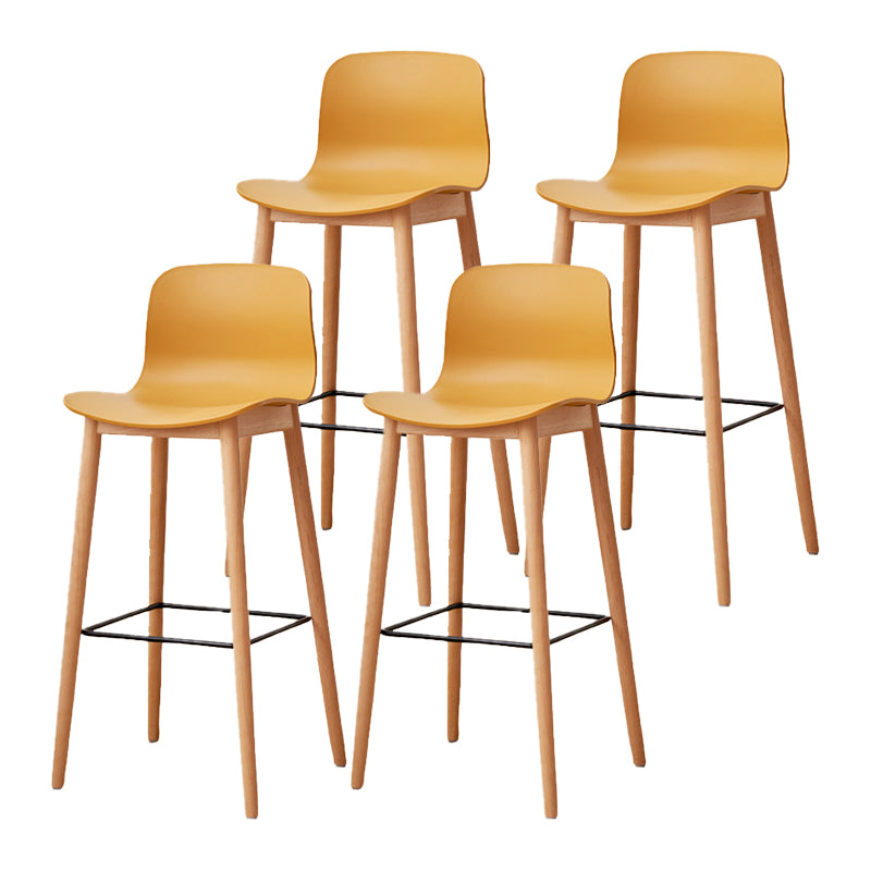 Contemporary Style Low Back Plastic Bar Stool with Wooden Leg