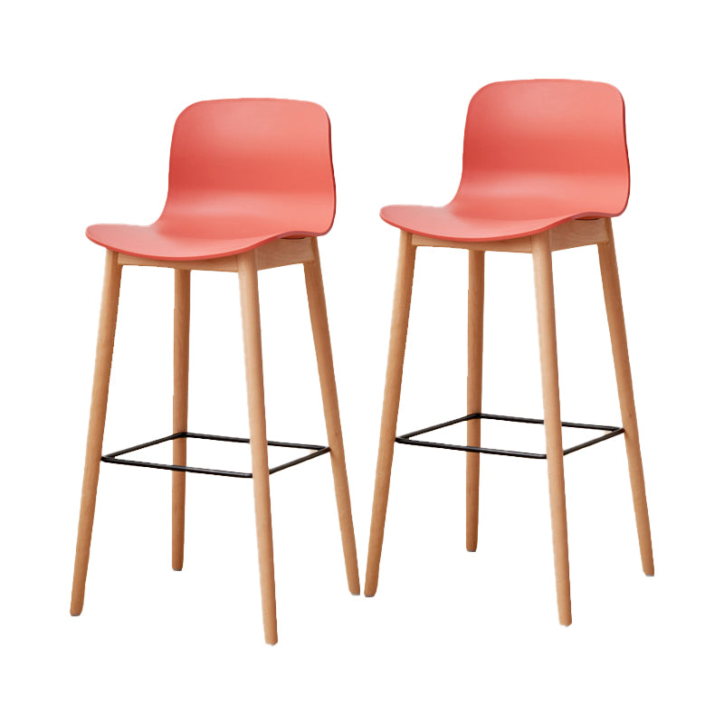 Contemporary Style Low Back Plastic Bar Stool with Wooden Leg