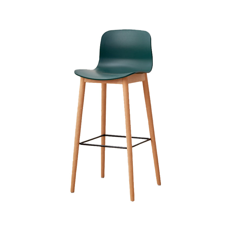 Contemporary Style Low Back Plastic Bar Stool with Wooden Leg
