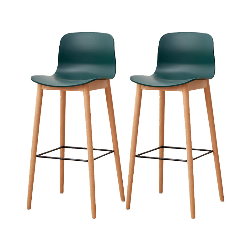 Contemporary Style Low Back Plastic Bar Stool with Wooden Leg