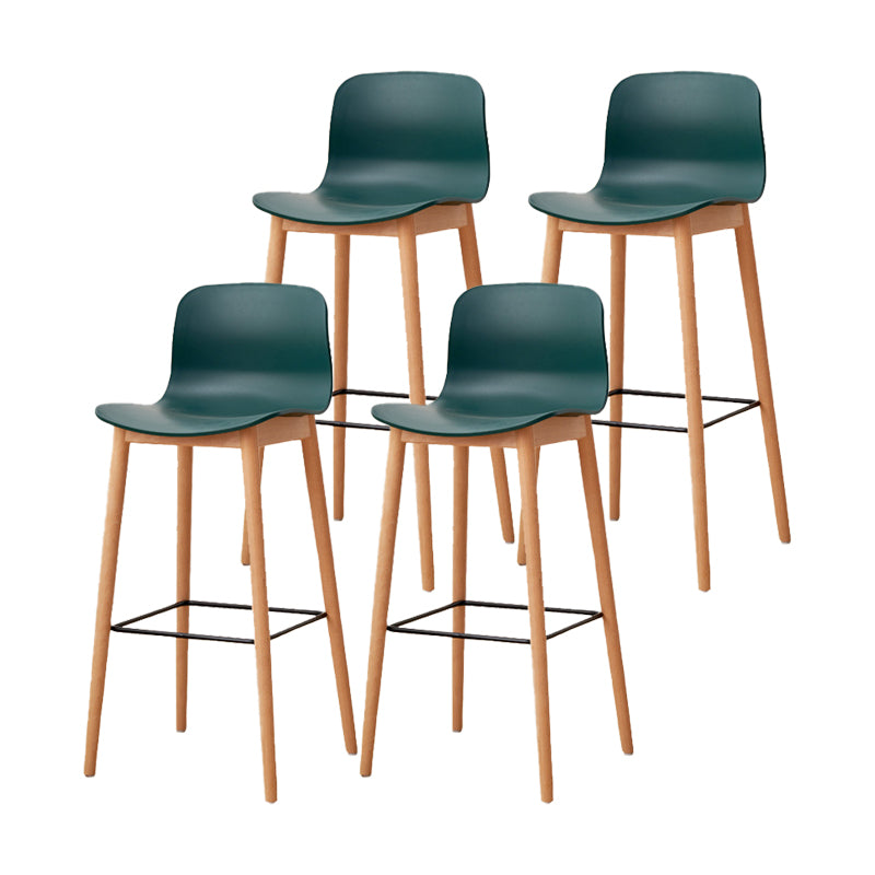 Contemporary Style Low Back Plastic Bar Stool with Wooden Leg