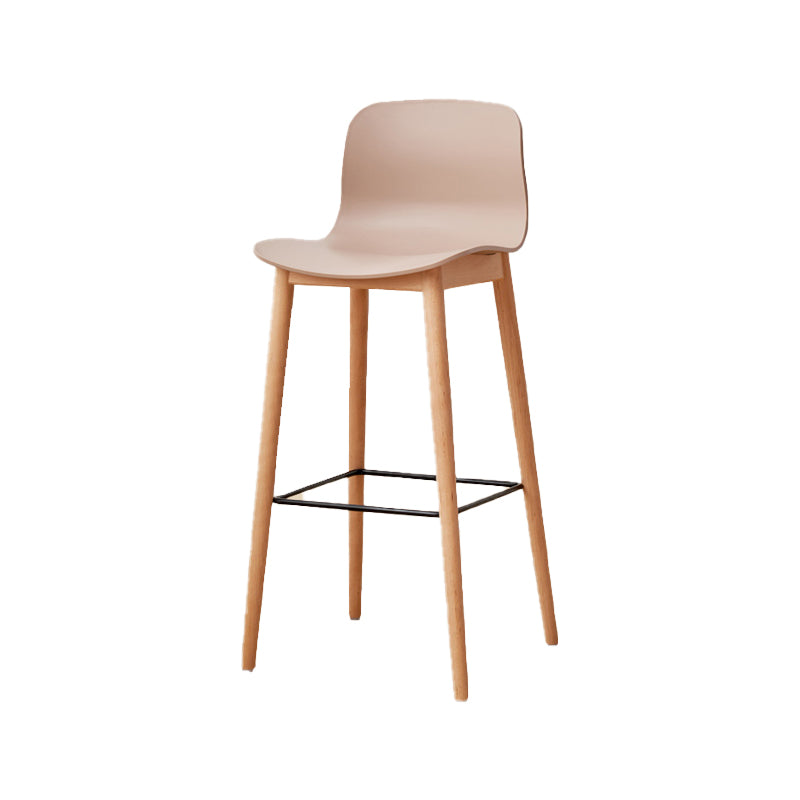 Contemporary Style Low Back Plastic Bar Stool with Wooden Leg