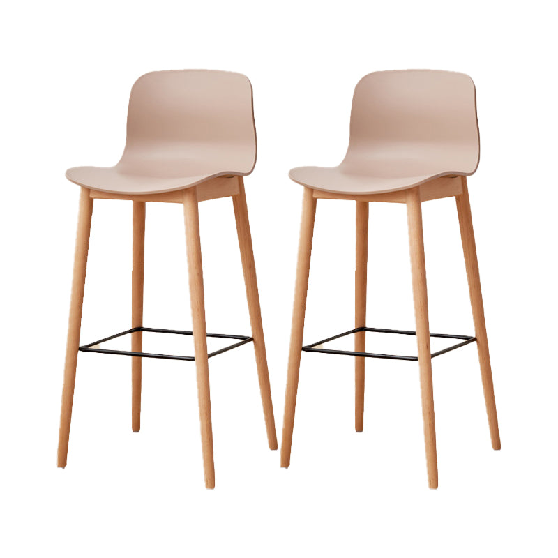 Contemporary Style Low Back Plastic Bar Stool with Wooden Leg
