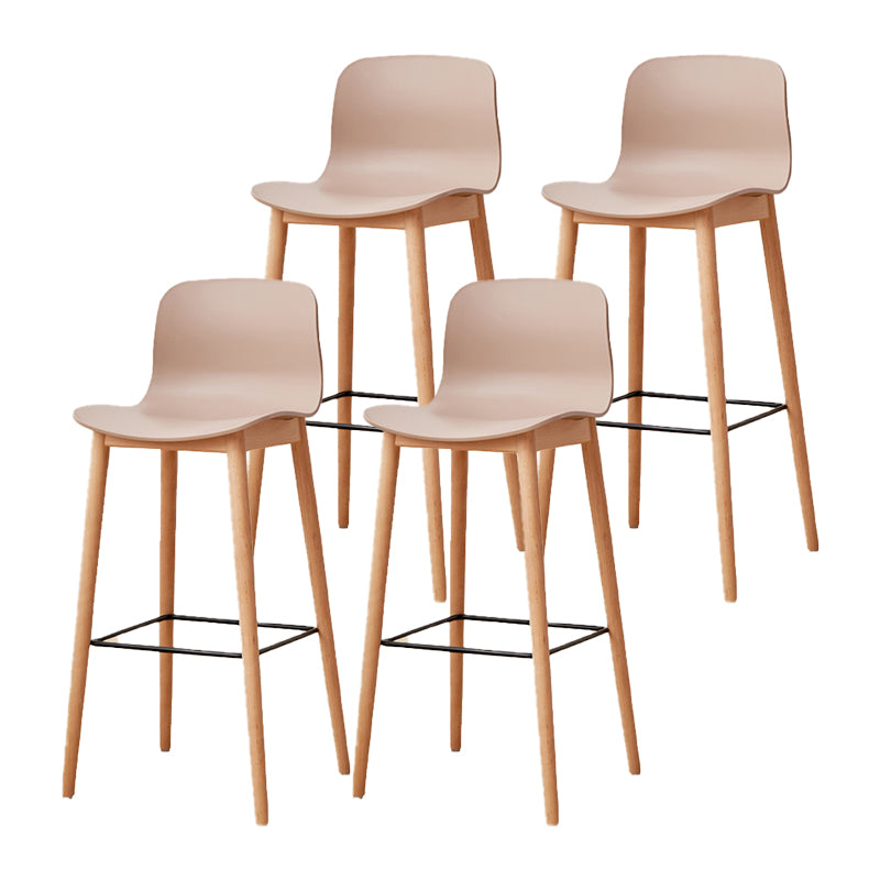 Contemporary Style Low Back Plastic Bar Stool with Wooden Leg