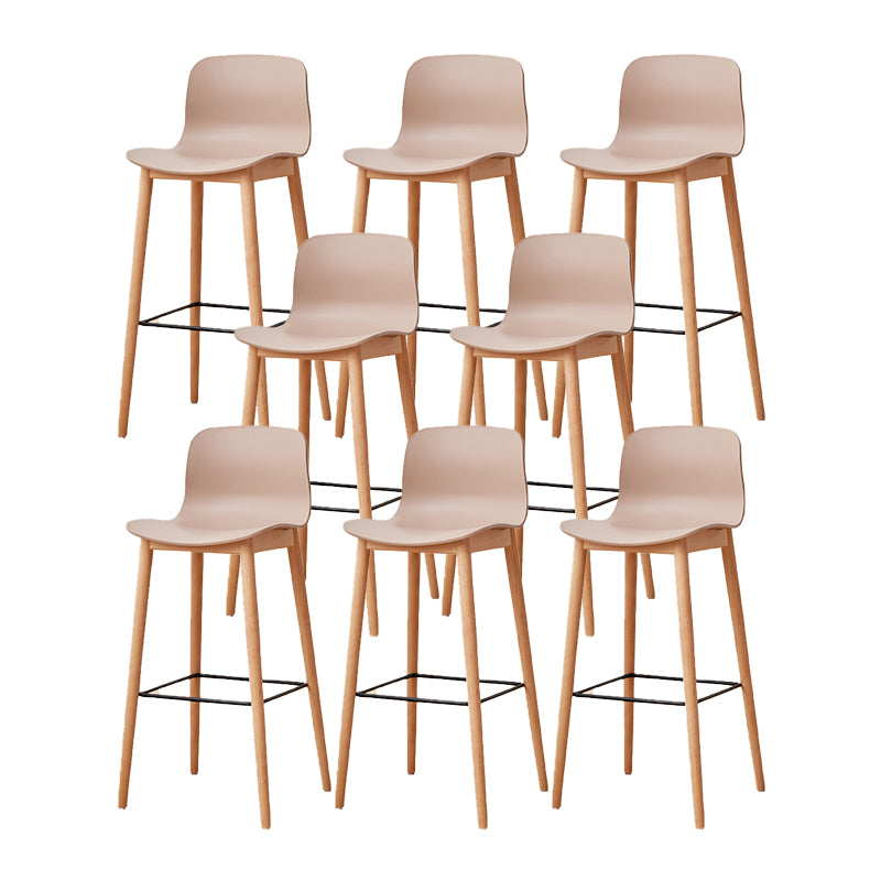 Contemporary Style Low Back Plastic Bar Stool with Wooden Leg