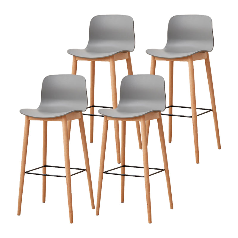 Contemporary Style Low Back Plastic Bar Stool with Wooden Leg