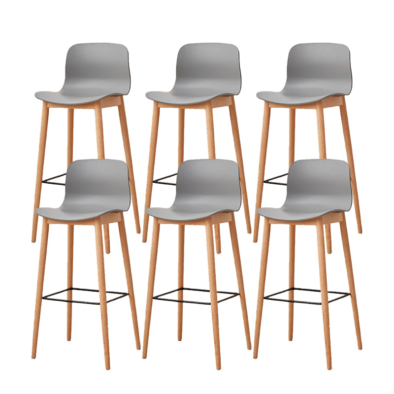 Contemporary Style Low Back Plastic Bar Stool with Wooden Leg