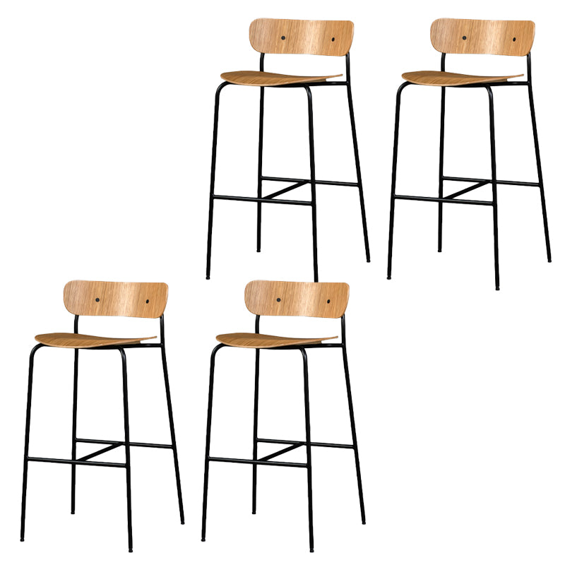 Contemporary Backrest Solid Wood and Metal Counter High Stool with 4 Legs