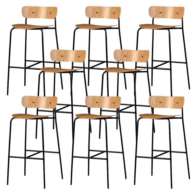 Contemporary Backrest Solid Wood and Metal Counter High Stool with 4 Legs