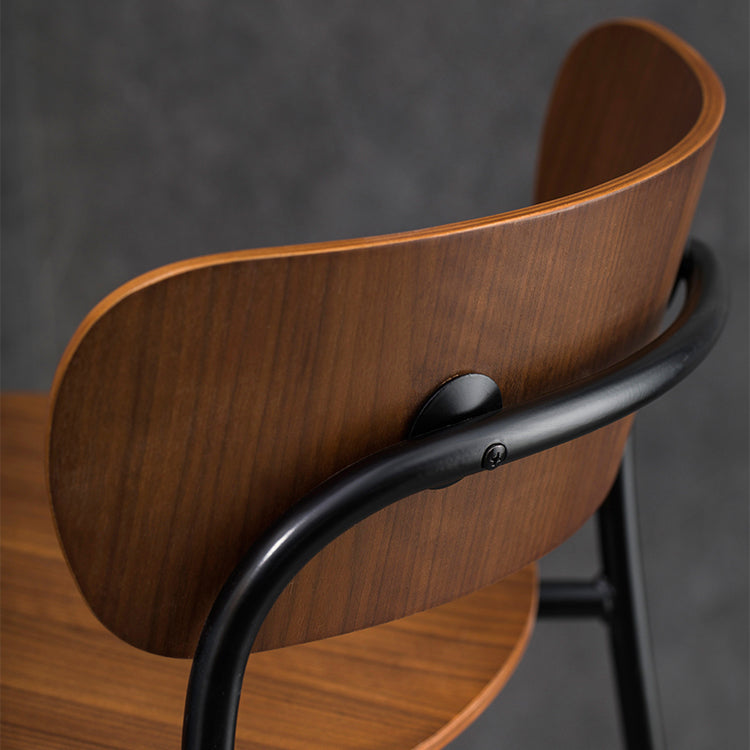 Contemporary Backrest Solid Wood and Metal Counter High Stool with 4 Legs