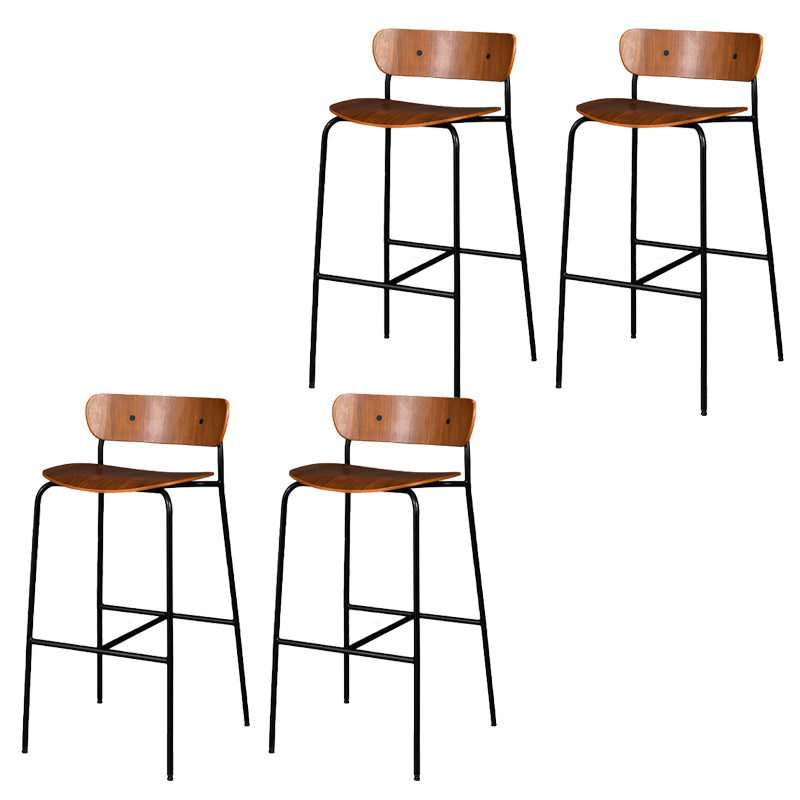Contemporary Backrest Solid Wood and Metal Counter High Stool with 4 Legs