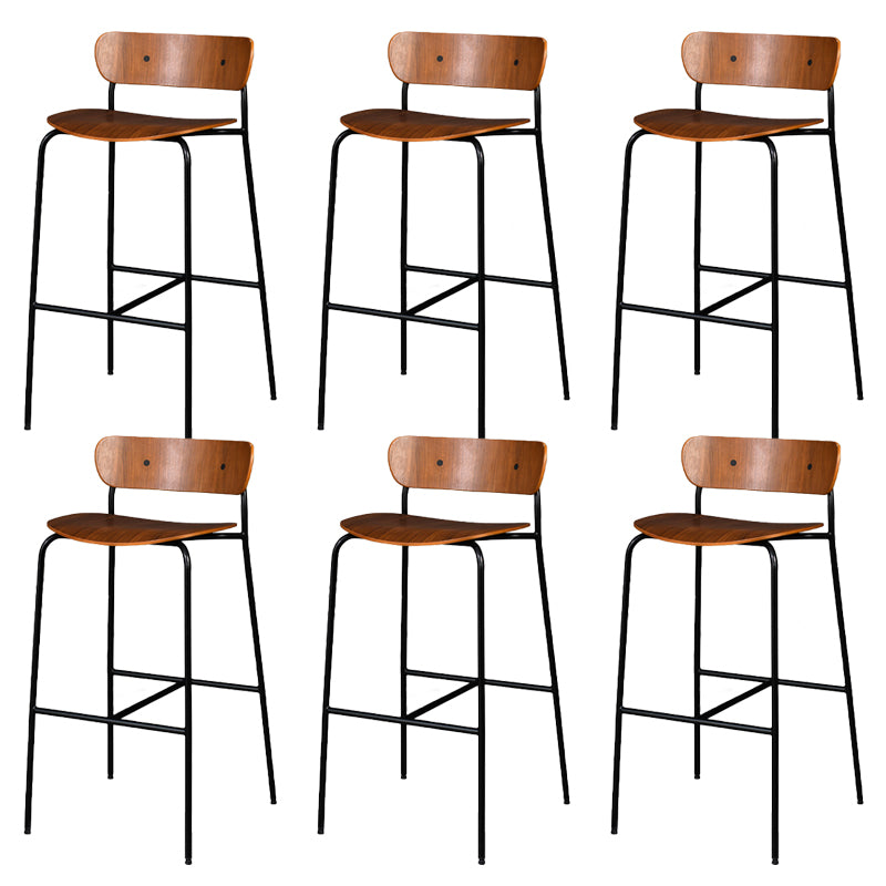 Contemporary Backrest Solid Wood and Metal Counter High Stool with 4 Legs