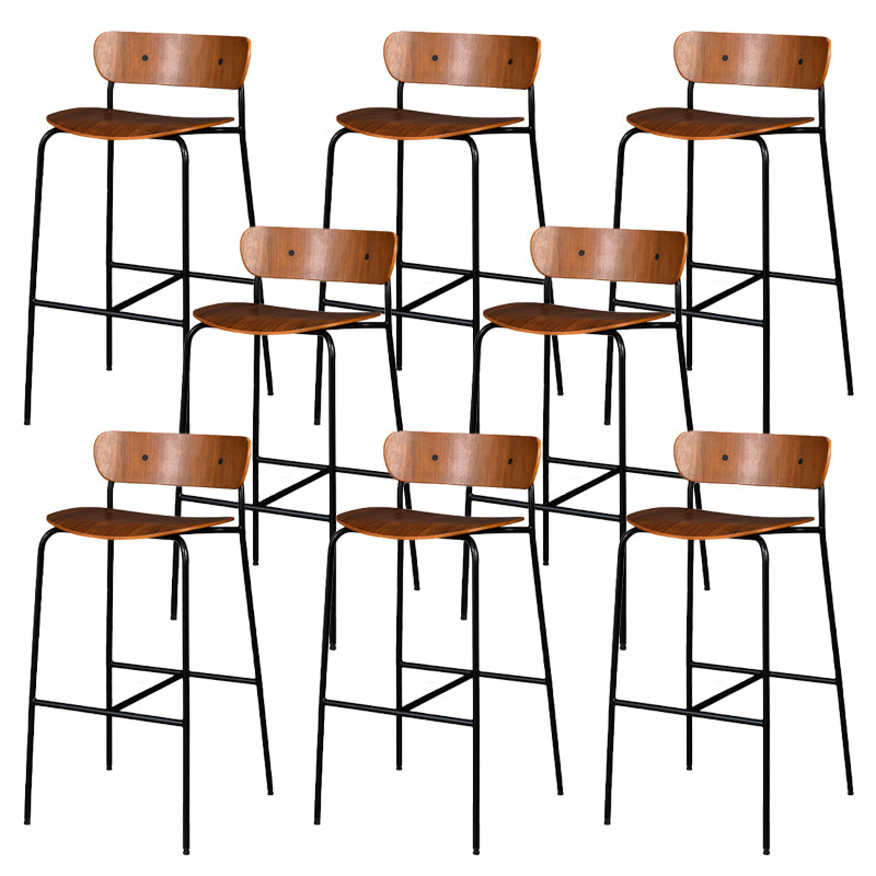 Contemporary Backrest Solid Wood and Metal Counter High Stool with 4 Legs