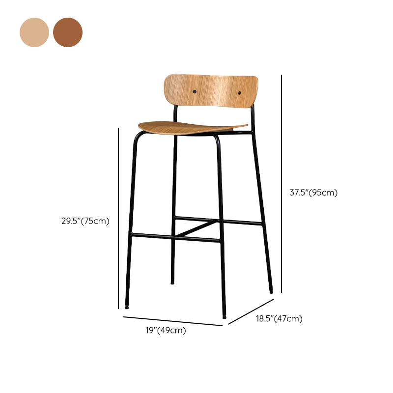 Contemporary Backrest Solid Wood and Metal Counter High Stool with 4 Legs