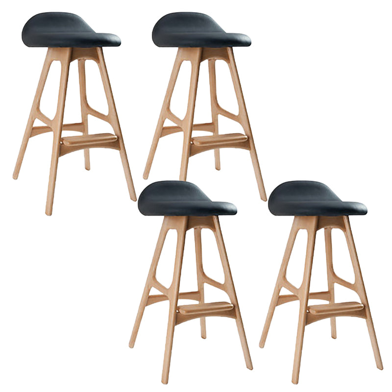 Contemporary Upholstered Faux Leather Bar Stool with Solid Wood Base