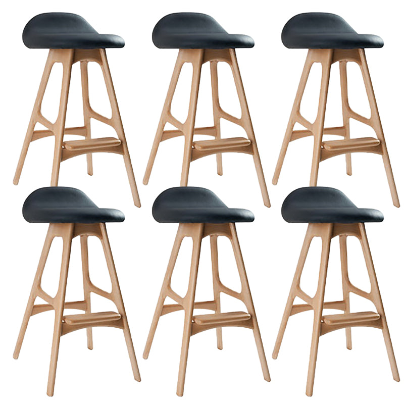 Contemporary Upholstered Faux Leather Bar Stool with Solid Wood Base