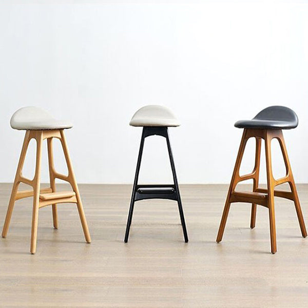 Contemporary Upholstered Faux Leather Bar Stool with Solid Wood Base