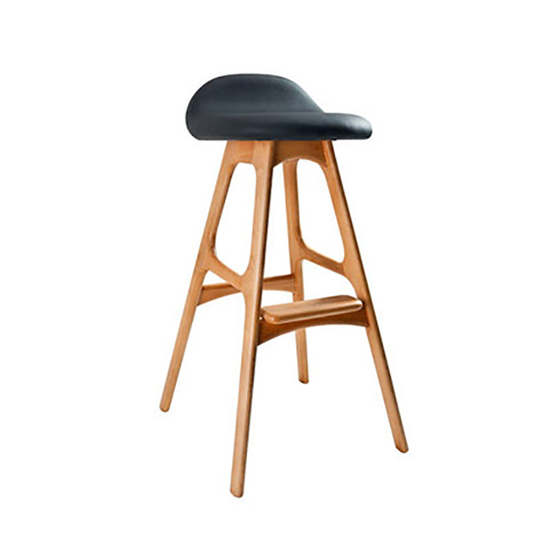 Contemporary Upholstered Faux Leather Bar Stool with Solid Wood Base