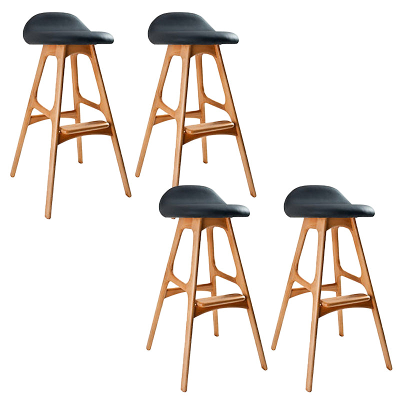 Contemporary Upholstered Faux Leather Bar Stool with Solid Wood Base