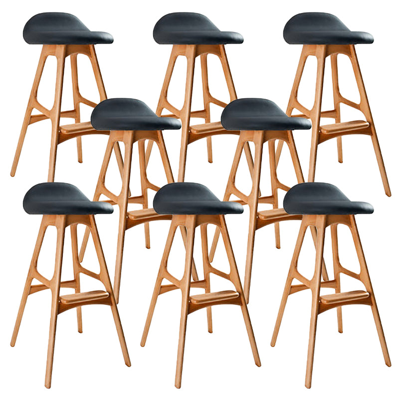 Contemporary Upholstered Faux Leather Bar Stool with Solid Wood Base