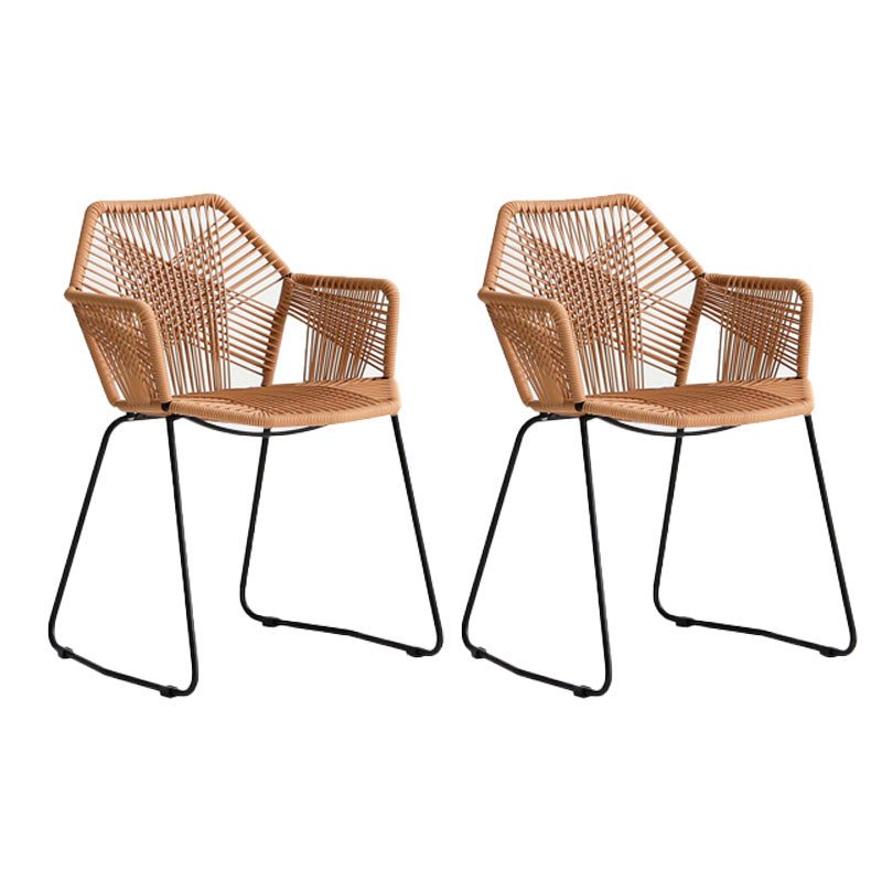 Modern Style Wicker Low Back Armed Bar Stool with Metal Legs