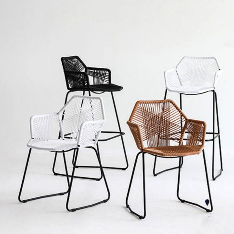 Modern Style Wicker Low Back Armed Bar Stool with Metal Legs