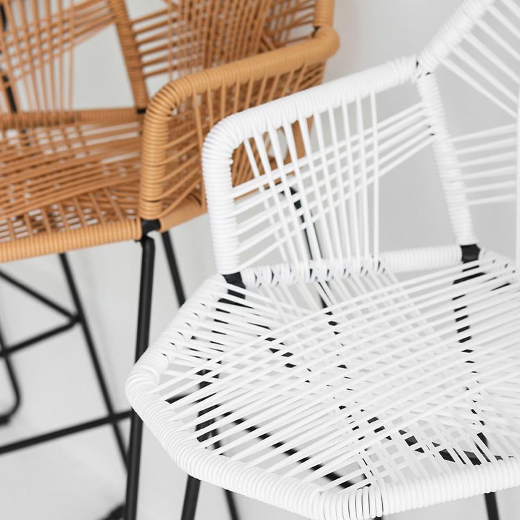 Modern Style Wicker Low Back Armed Bar Stool with Metal Legs