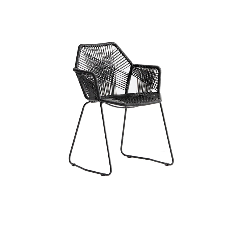 Modern Style Wicker Low Back Armed Bar Stool with Metal Legs