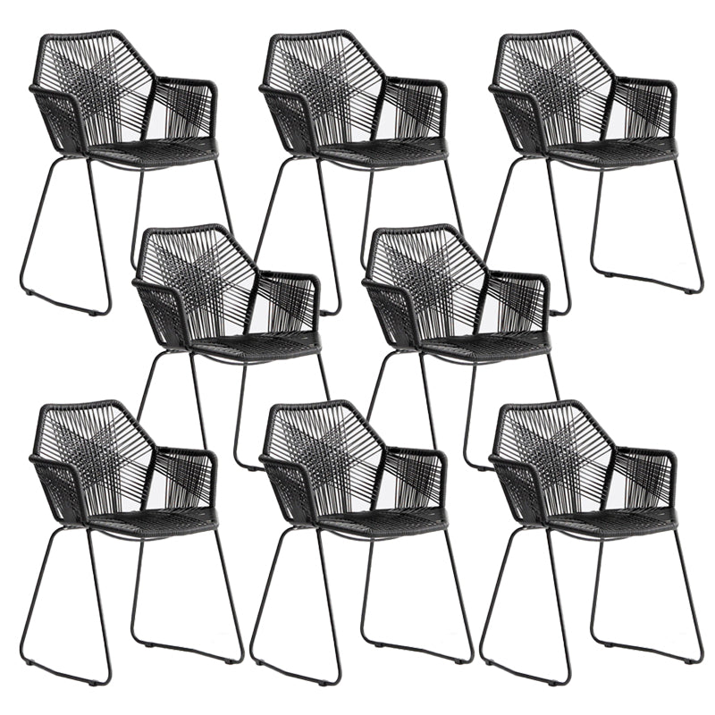 Modern Style Wicker Low Back Armed Bar Stool with Metal Legs