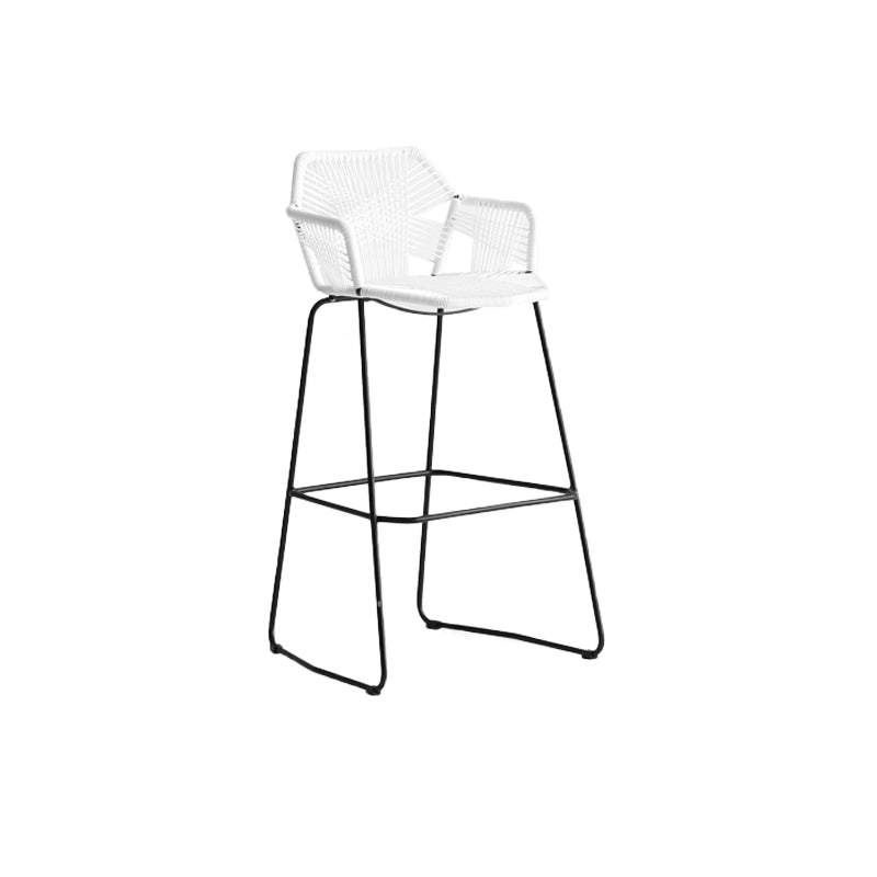 Modern Style Wicker Low Back Armed Bar Stool with Metal Legs