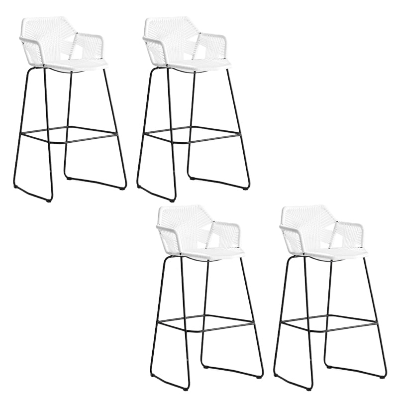 Modern Style Wicker Low Back Armed Bar Stool with Metal Legs