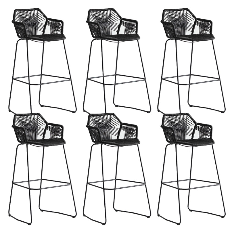 Modern Style Wicker Low Back Armed Bar Stool with Metal Legs