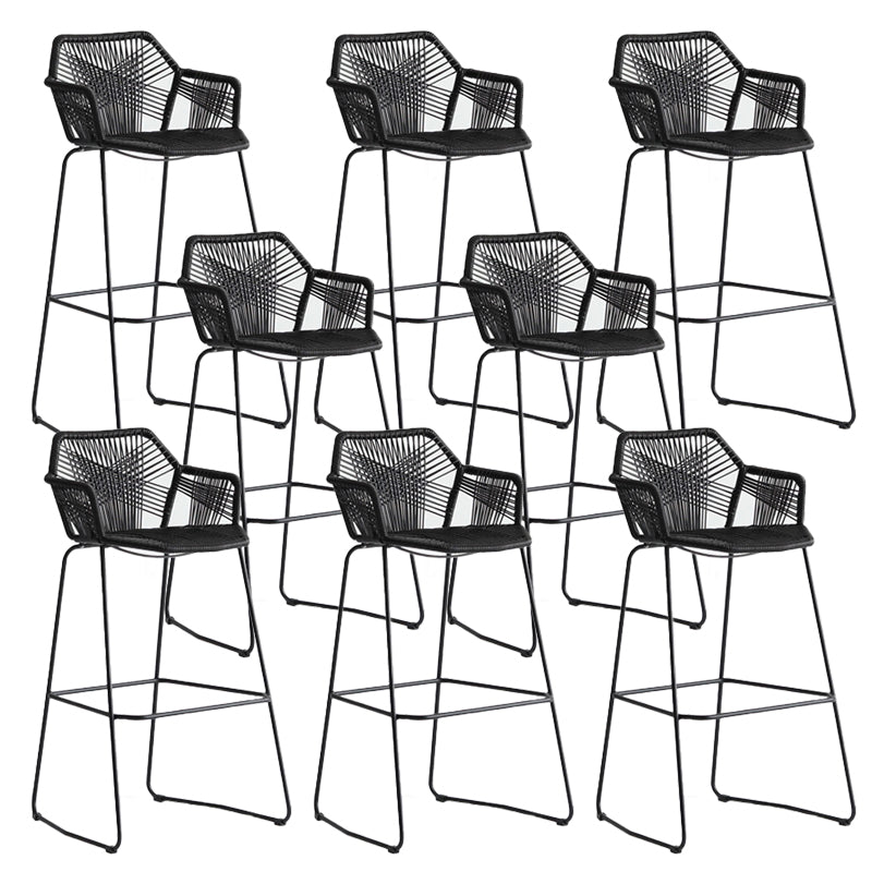 Modern Style Wicker Low Back Armed Bar Stool with Metal Legs