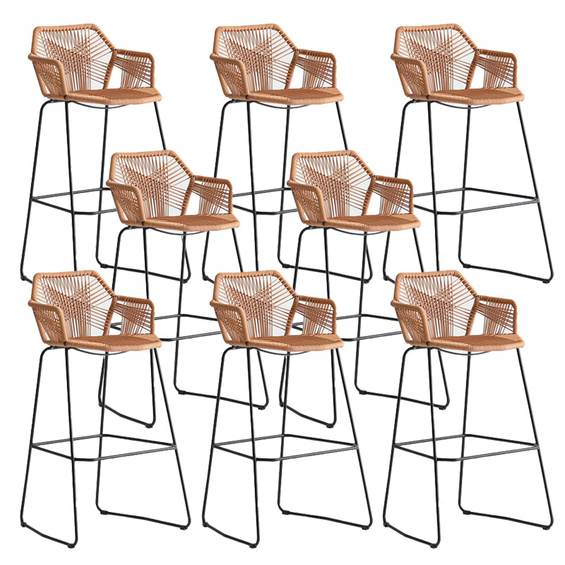 Modern Style Wicker Low Back Armed Bar Stool with Metal Legs