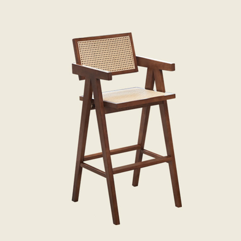 Contemporary Style Low Back Solid Wood Armed Bar Stool for Home