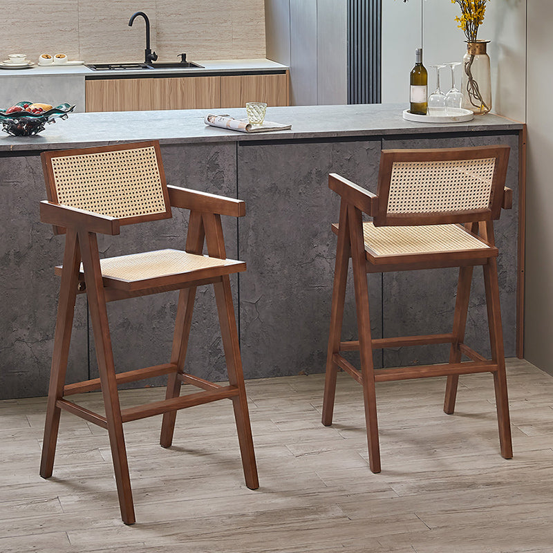 Contemporary Style Low Back Solid Wood Armed Bar Stool for Home