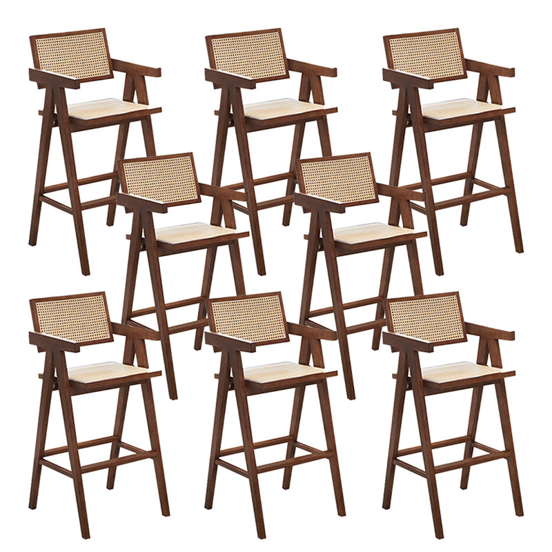 Contemporary Style Low Back Solid Wood Armed Bar Stool for Home