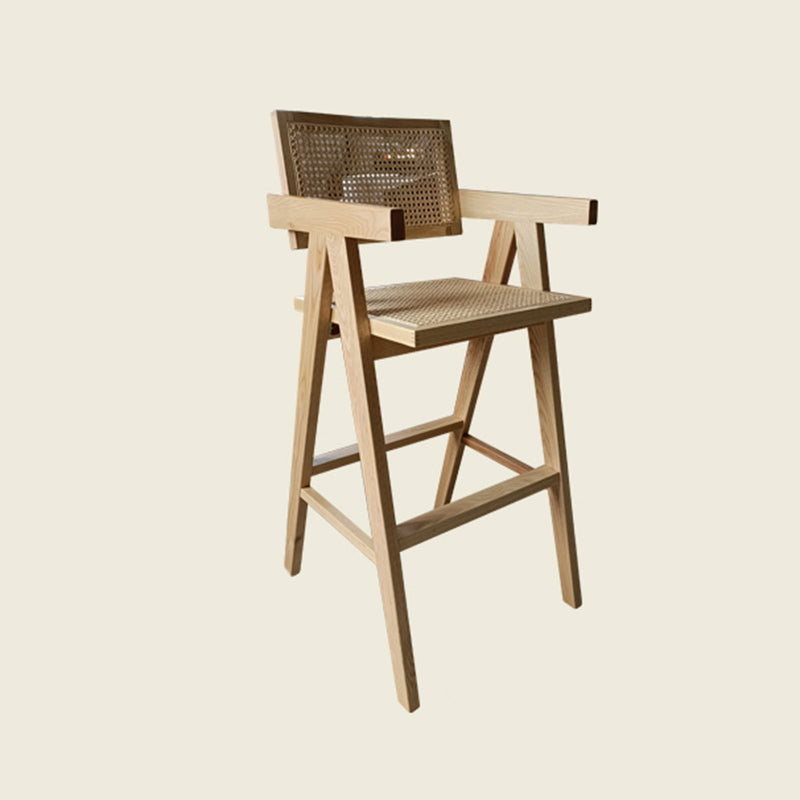 Contemporary Style Low Back Solid Wood Armed Bar Stool for Home