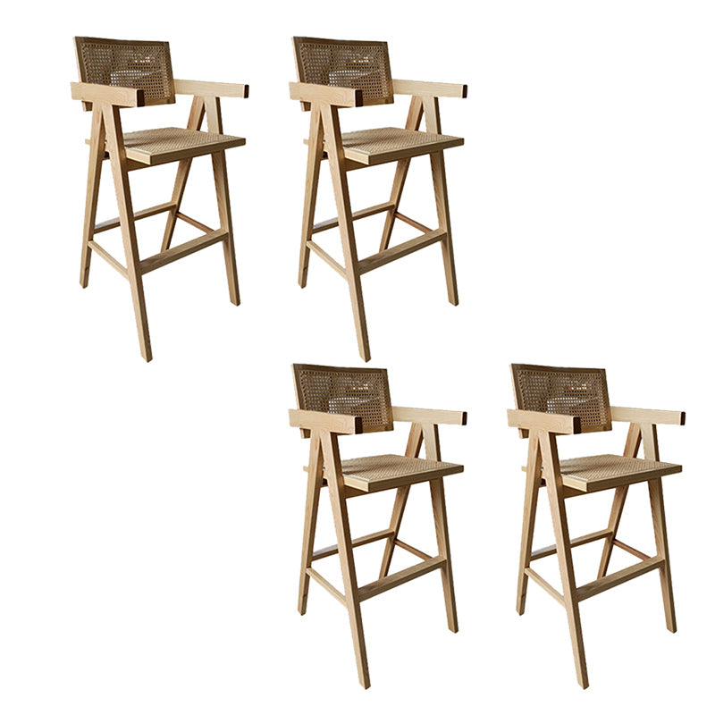 Contemporary Style Low Back Solid Wood Armed Bar Stool for Home