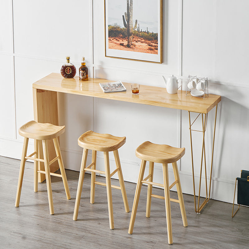 Natural Finish 1/4 Pcs Bar Set with Wooden Stools for Dining Room