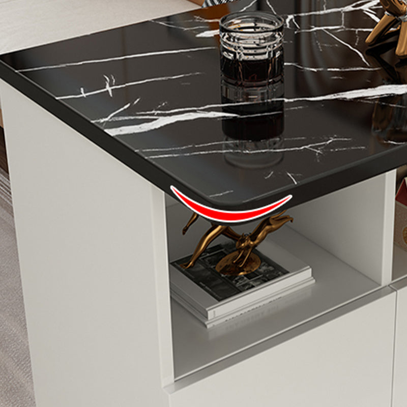 Modern Rectangle White Top Bar Dining Table with Storage for Living Room