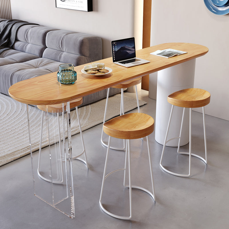 Contemporary Solid Wood Oval Bar Dining Table for Living Room
