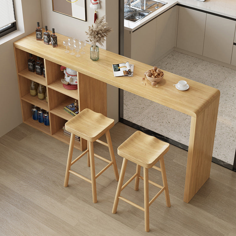 Contemporary Solid Wood Top Rectangle Bar Dining Table with Storage