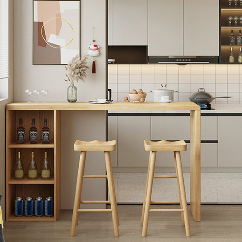 Contemporary Solid Wood Top Rectangle Bar Dining Table with Storage