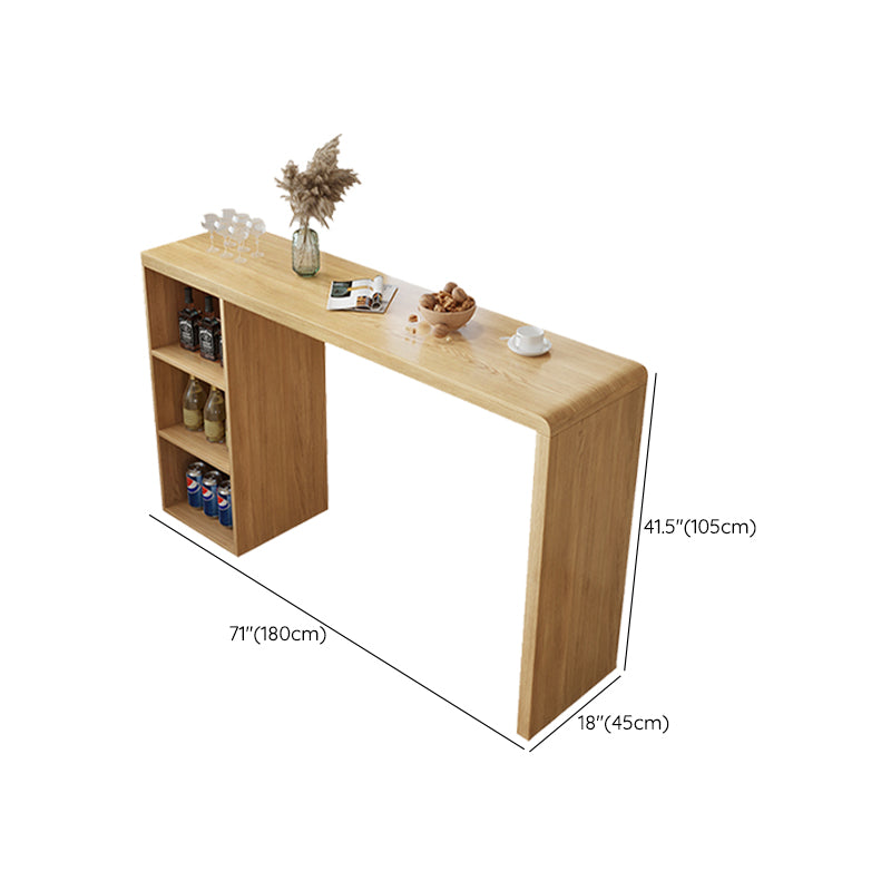 Contemporary Solid Wood Top Rectangle Bar Dining Table with Storage