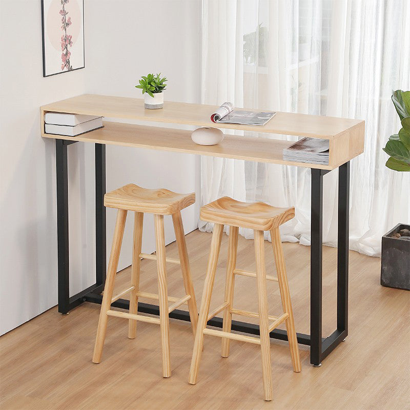 Contemporary Solid Wood Top Rectangle Bar Dining Table for Living Room