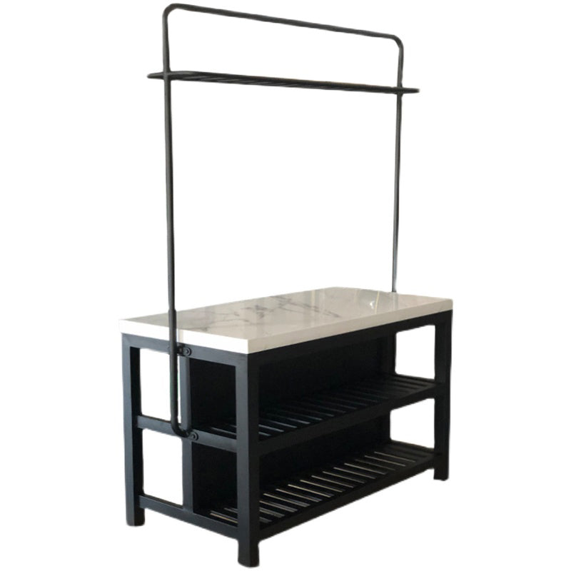 Modern Rectangular Faux Marble Kitchen Island Table with Pot Rack