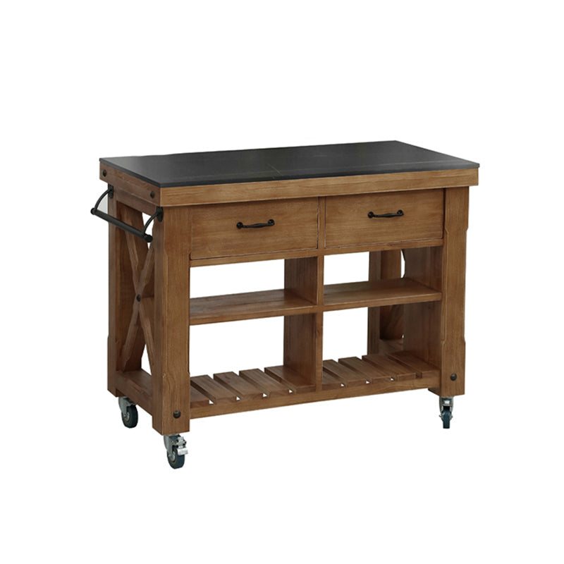 Modern Solid Wood Rectangle Kitchen Island Cart with Casters