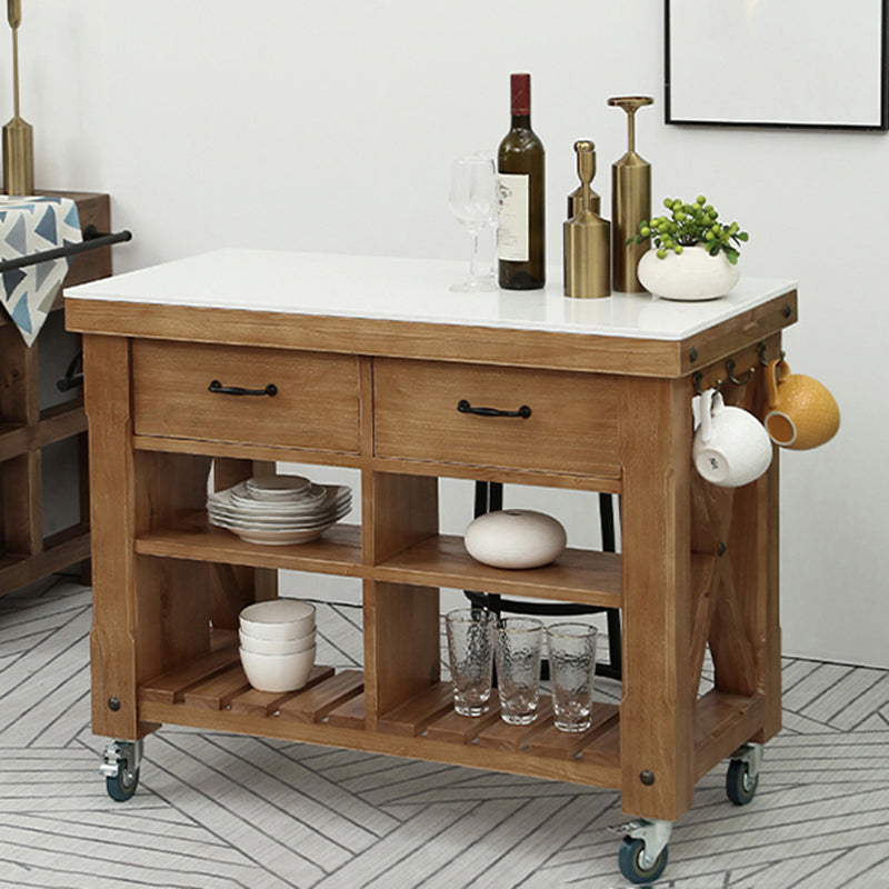 Modern Solid Wood Rectangle Kitchen Island Cart with Casters